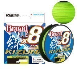 Fir textil Owner Kizuna X8 Broad PE, Super Chartreuse, 0.19mm/11.9kg/135m