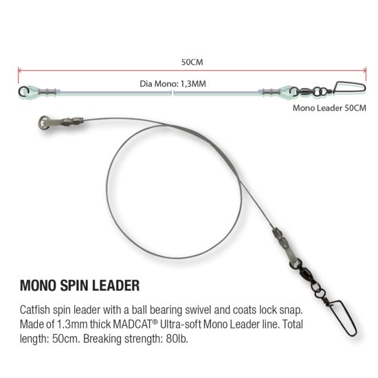 Strună DAM Madcat Mono Spin Leader, 50cm/80lbs, 1buc/plic