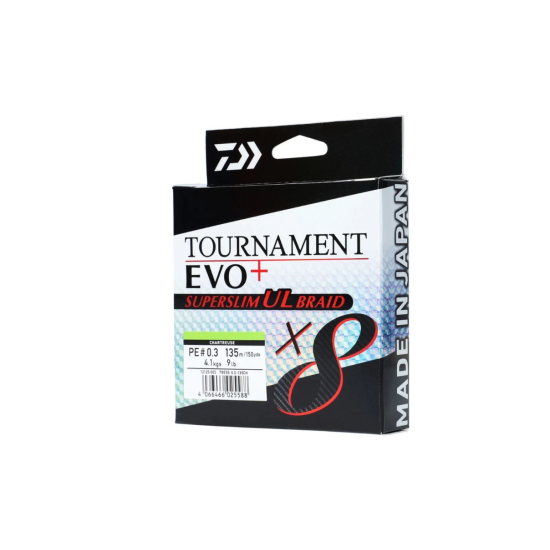 Fir textil Daiwa Tournament 8X Braid EVO+ Super Slim PE, Chartreuse, 0.03mm/4.1kg, 135m