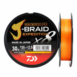 Fir textil Daiwa J-Braid Expedition X8 Coating PE, Orange, 0.18mm/12.3kg, 150m