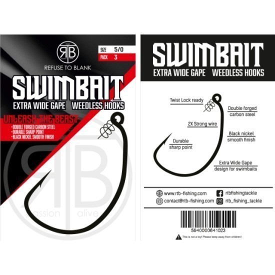 Cârlige offset RTB Extra Wide Gape Swimbait Hooks, Nr.5/0, 3buc/plic Cârlige offset RTB Extra Wide Gape Swimbait Hooks, Nr.5/0, 3buc/plic