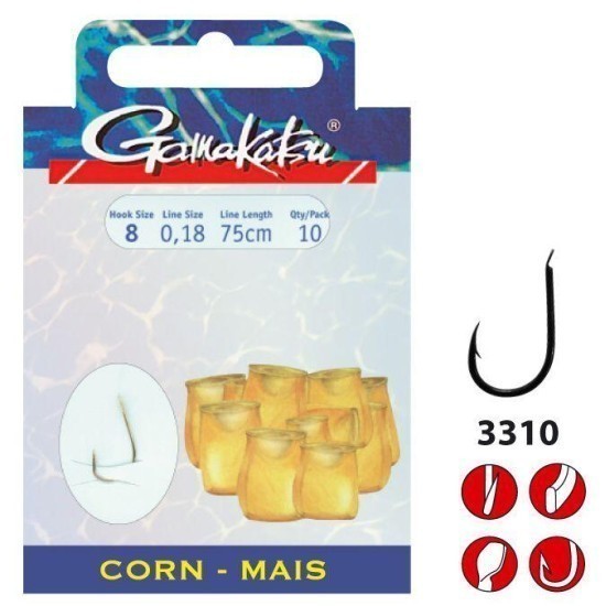 Cârlige legate Gamakatsu Corn-Mais 3310B, Nr.14, 0.14mm/45cm, 10buc/plic