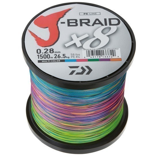 Fir textil Daiwa J-Braid X8, Multicolor, 0.28mm/26.5kg/1500m
