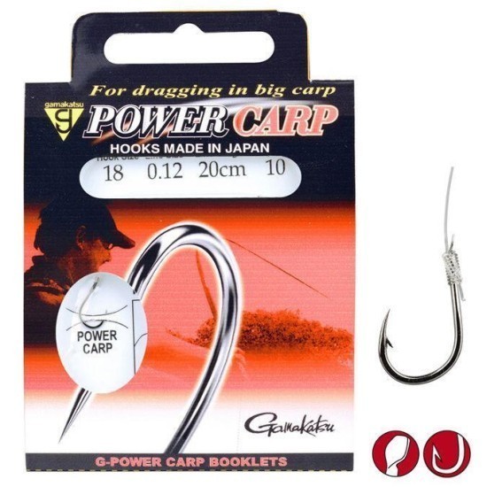 Cârlige legate Gamakatsu Power Carp, Nr.10, 0.20mm/20cm, 10buc/plic