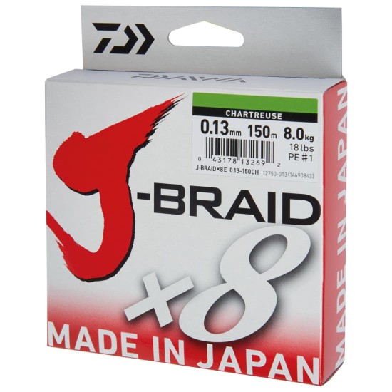 Fir textil Daiwa J-Braid X8, Chartreuse, 0.20mm/13kg/150m