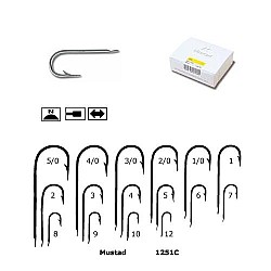 Cârlige Mustad Saltwater 1251C cu tijă lungă, Nichel, Nr. 4