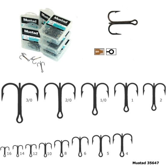 Ancoră triplă rotundă Mustad, Bronz, Nr.1, 25buc/cutie