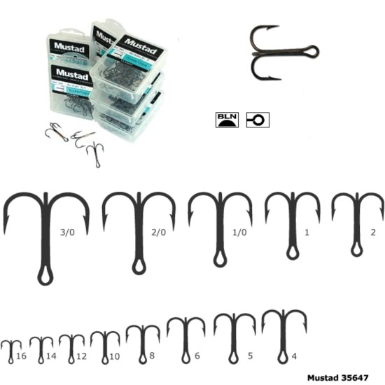 Ancoră triplă rotundă Mustad, Black Nickel, Nr.4, 10buc/cutie