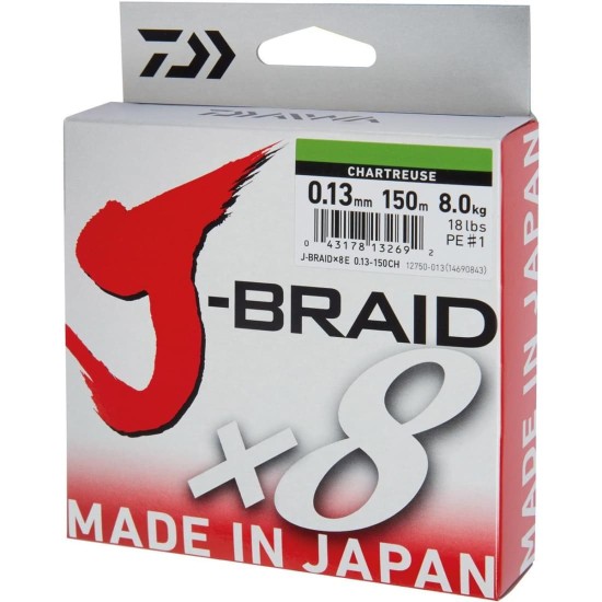 Fir textil Daiwa J-Braid X8, Chartreuse, 0.22mm/17kg/150m