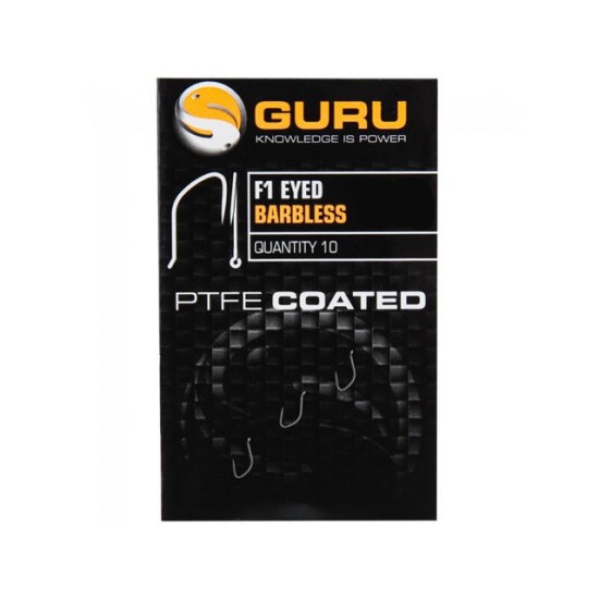 Cârlige Guru F1 Eyed Barbless, Nr.20, 10buc/plic