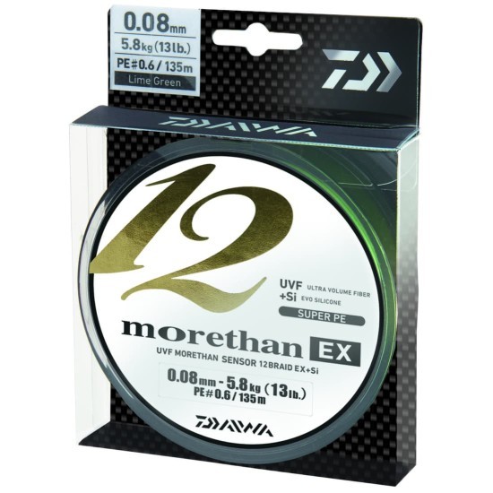 FIR TEXTIL DAIWA MORETHAN X12 EX+SI LIME 0,16MM 135M FIR TEXTIL DAIWA MORETHAN X12 EX+SI LIME 0,16MM 135M