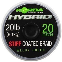 Fir textil cu cămașă Korda Stiff Hybrid Coated Braid Hooklink, Weed Green, 20lbs/15m