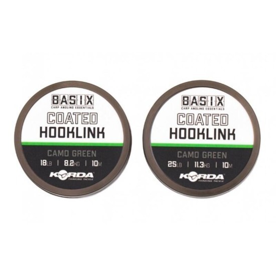 Fir textil cu cămașă Korda Basix Coated Hooklink, Camo Green, 18lb/8.2kg/10m Fir textil cu cămașă Korda Basix Coated Hooklink, Camo Green, 18lb/8.2kg/10m