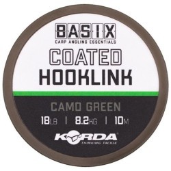 Fir textil cu cămașă Korda Basix Coated Hooklink, Camo Green, 18lb/8.2kg/10m