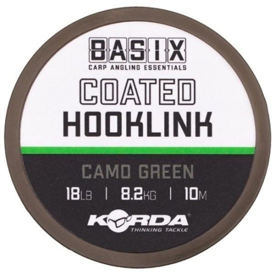 Fir textil cu cămașă Korda Basix Coated Hooklink, Camo Green, 18lb/8.2kg/10m Fir textil cu cămașă Korda Basix Coated Hooklink, Camo Green, 18lb/8.2kg/10m