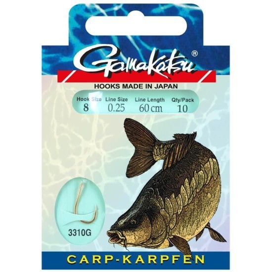 Cârlige legate Gamakatsu Booklet Carp, Nr.10, 0.20mm/60cm, 10buc/plic