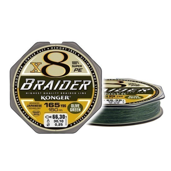 Fir Textil Konger Braider X8 0.25mm 30.1kg 150m Olive Green Fir Textil Konger Braider X8 0.25mm 30.1kg 150m Olive Green