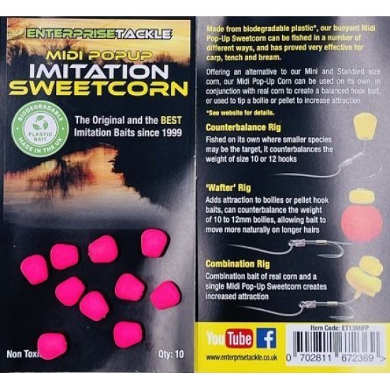 Porumb artificial flotant Enterprise Tackle Midi Pop-up Imitation Sweetcorn Fluoro, Pink, 10buc/plic