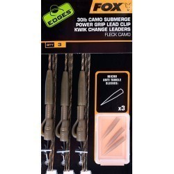 MONTURĂ FOX EDGES SUBMERGE CAMO LEADER LEAD CLIP KWIK CHANGE, 30LB, 3BUC/PLIC