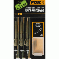 MONTURĂ FOX EDGES CAMO LEADCORE POWER GRIP LEAD CLIP KWIK CHANGE LEADERS 50LBS 3BUC/PLIC