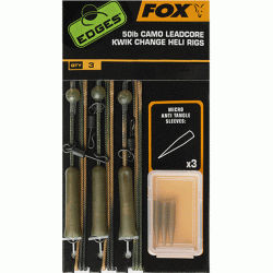 MONTURĂ FOX EDGES CAMO LEADCORE KWIK CHANGE HELI RIGS 3BUC/PLIC