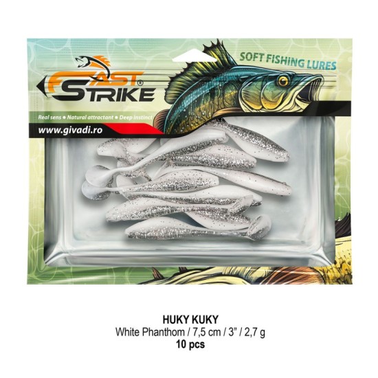 Shad Fast Strike Huky Kuky, White Phantom, 7.5cm/2.7g, 10buc/plic