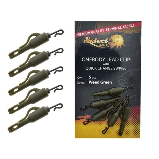 Clips plumb pierdut cu vârtej si agrafă rapidă Select Baits OneBody Lead Clip with Quick Change Swivel, Weed Green, 5buc/plic