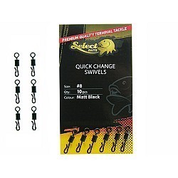 Vârtej cu agrafă rapidă Select Baits Quick Change Swivels, Matt Black, Nr.8, 10buc/plic