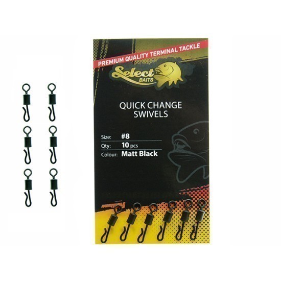 Vârtej cu agrafă rapidă Select Baits Quick Change Swivels, Matt Black, Nr.8, 10buc/plic