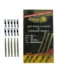 Kit Select Baits Antitangle Sleeves&Standard Swivels, Weed Green, Nr.8/40mm, 10+10buc/plic