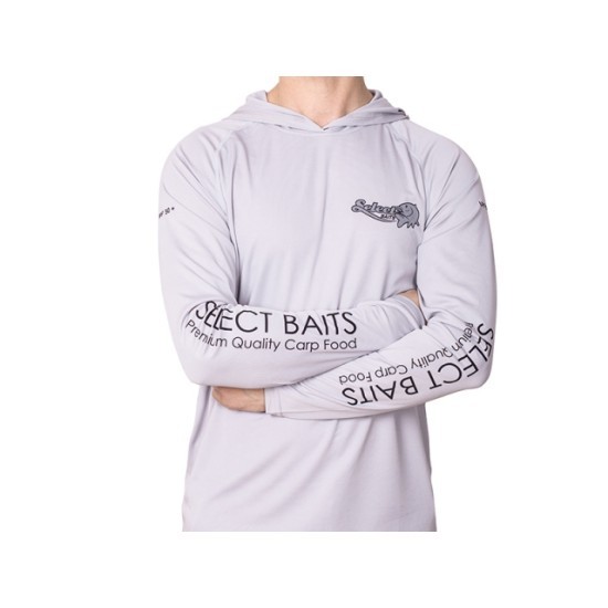 Bluză Select Baits UV Long Sleeve Hoodie UPF 50+, Light Grey, Medium