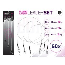 Set strune fluorocarbon cu vârtej și agrafă Delphin Bomb! Leader Set, 60buc/set