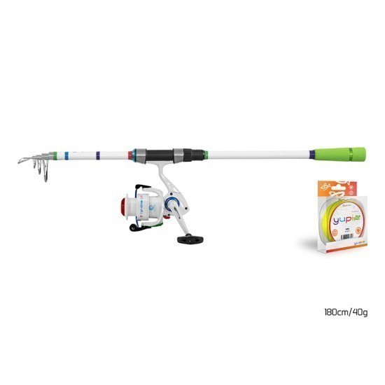 Combo pentru copii lansetă telescopică Delphin Yupie + mulinetă Delphin Yupie 3T cu fir, 1.80m/40g