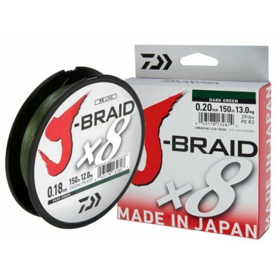 Fir textil Daiwa J-Braid X8, Dark Green, 0.13mm/8kg/150m