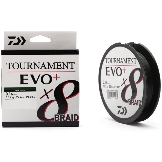 Fir textil Daiwa Tournament Evo+ 8X Braid, Dark Green, 0.14mm/10.2kg/135m