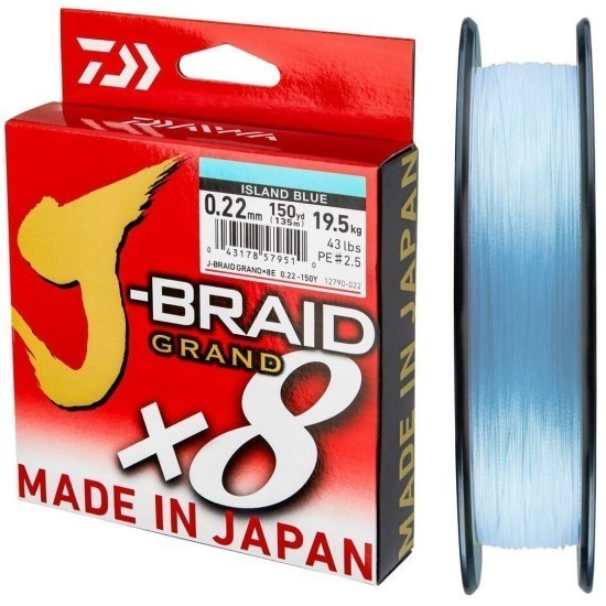 Fir textil Daiwa J-Braid Grand X8, Island Blue, 0.13mm/8.5kg/135m Fir textil Daiwa J-Braid Grand X8, Island Blue, 0.13mm/8.5kg/135m