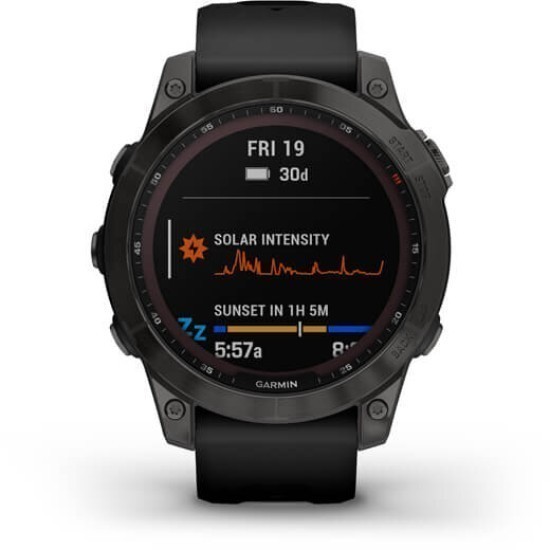 Ceas Garmin Fenix 7 Sapphire Solar, Carbon Gray Ti/Black, 47mm