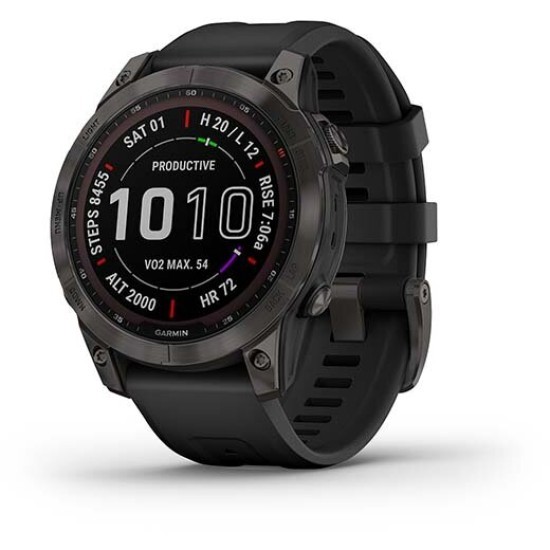 Ceas Garmin Fenix 7 Sapphire Solar, Carbon Gray Ti/Black, 47mm