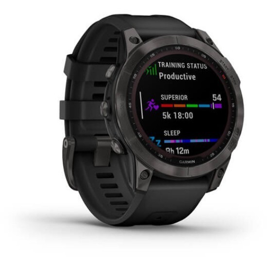 Ceas Garmin Fenix 7 Sapphire Solar, Carbon Gray Ti/Black, 47mm