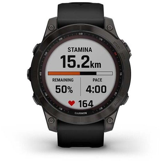 Ceas Garmin Fenix 7 Sapphire Solar, Carbon Gray Ti/Black, 47mm