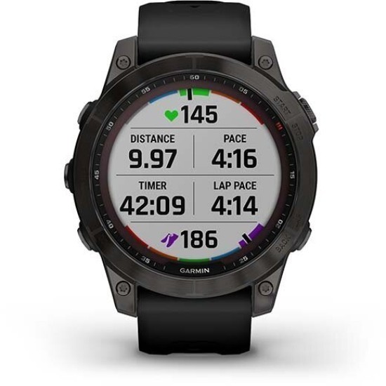 Ceas Garmin Fenix 7 Sapphire Solar, Carbon Gray Ti/Black, 47mm