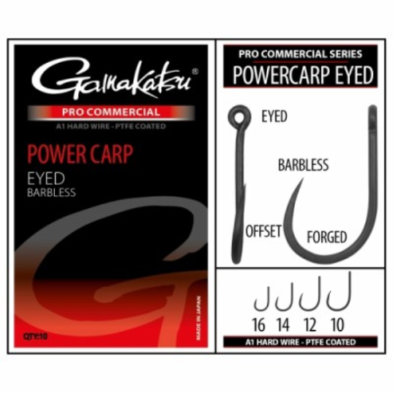 Cârlige Gamakatsu Pro Commercial Powercarp Eyed Barbless Nr.12 | 10buc/plic