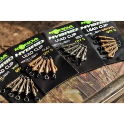 Kit clips + vârtej pentru plumb pierdut Korda Hybrid Lead Clip, Weed, 5buc/plic