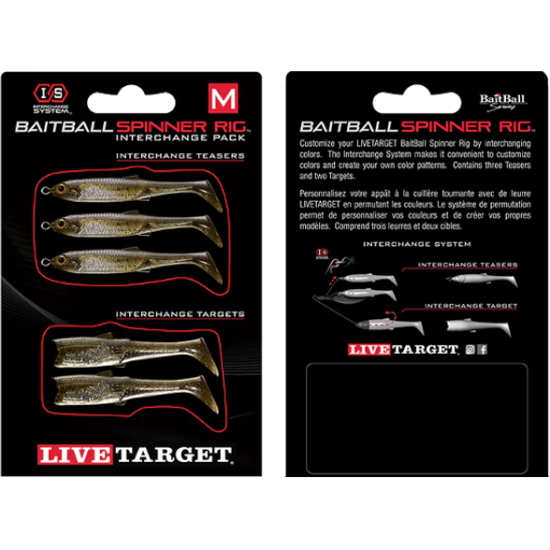 Rezervă LiveTarget Baitball Spinner Rig Interchange Pack, 852 Green Pumpkin/Silver, Medium, 5buc/plic