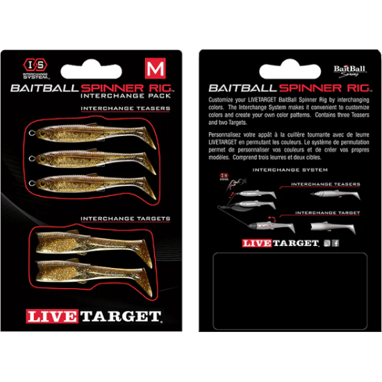 Rezervă LiveTarget Baitball Spinner Rig Interchange Pack, 853 Dark Amber/Gold, Medium, 5buc/plic