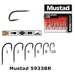 Cârlige Mustad Long Point/Ultra Point cu 2 spini, Bronz, Nr. 8, 10 buc/plic