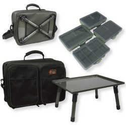 Geantă + masă monturi + 4 cutii pentru accesorii Prologic Cruzade Rig Station, 36x28x21cm