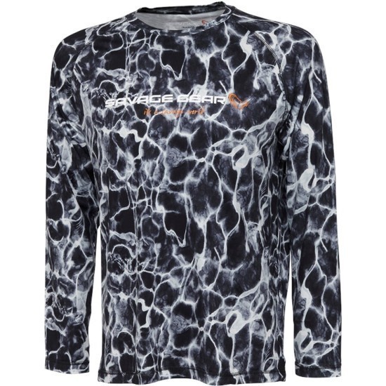 Bluză Savage Gear Night UV Long Sleeve, Black Waterprint, Large