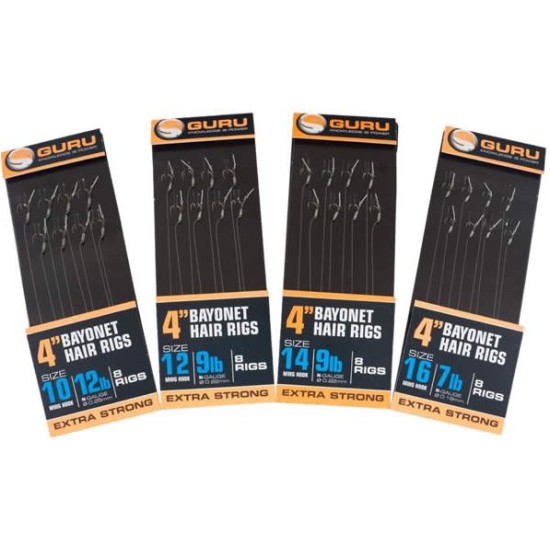 Riguri Guru Bayonet Hair Rigs, Nr.10, 0.25mm/38cm, 8buc/plic