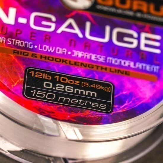 Fir monofilament Guru N-Gauge Super Natural Clear, 0.26mm/5.49kg, 150m Fir monofilament Guru N-Gauge Super Natural Clear, 0.26mm/5.49kg, 150m